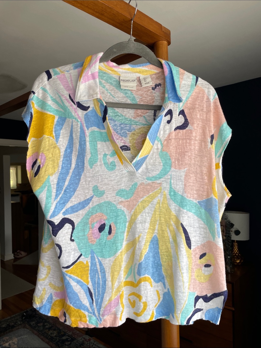 Rachel Zoe Floral Collared V-Neck Top - Multi